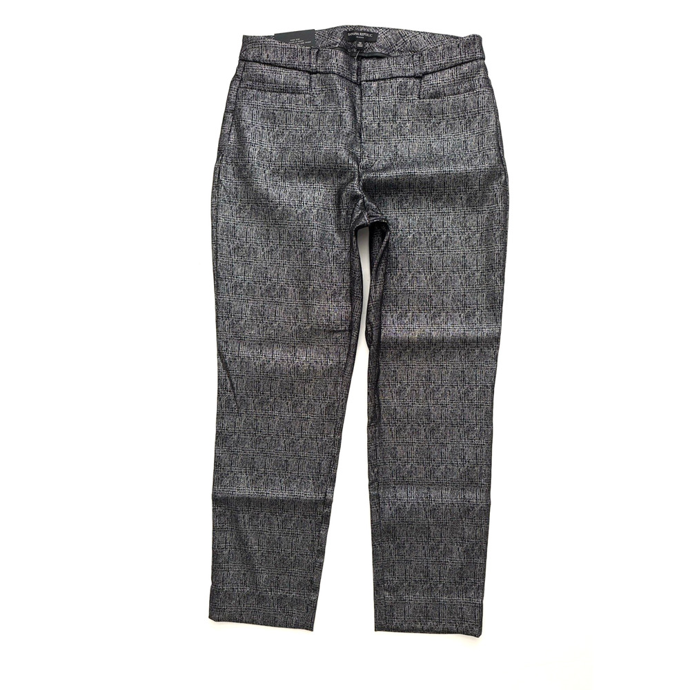 Banana Republic Curvy Sloan Holiday Pants 10 Black Silver Sparkle Slimming NWT